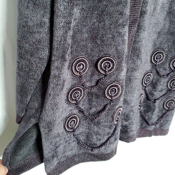 Chenille Sweater L Embroidered Circles Pullover Long Sleeve Dark Gray - Picture 3 of 5